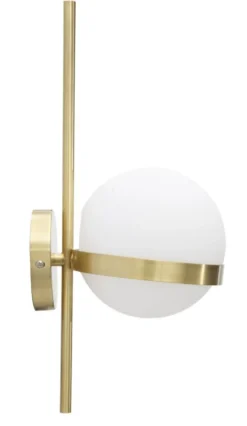 Applique murale en métal doré avec sphère en verre blanc décor cercle doré