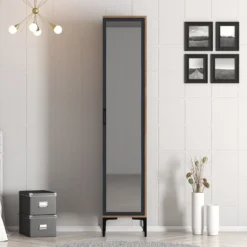 Armoire avec miroir style industriel Akoy L40cm Bois foncé et Anthracite