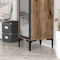 Armoire avec miroir style industriel Akoy L40cm Bois foncé et Anthracite