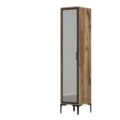 Armoire avec miroir style industriel Akoy L40cm Bois foncé et Anthracite