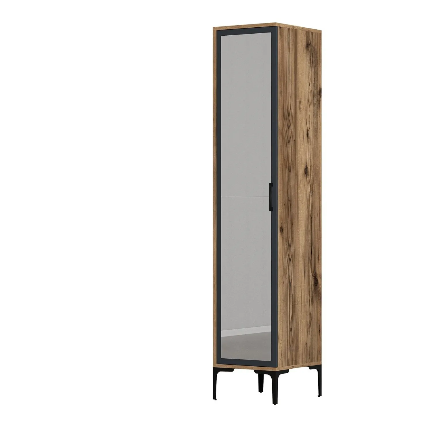 Armoire avec miroir style industriel Akoy L40cm Bois foncé et Anthracite