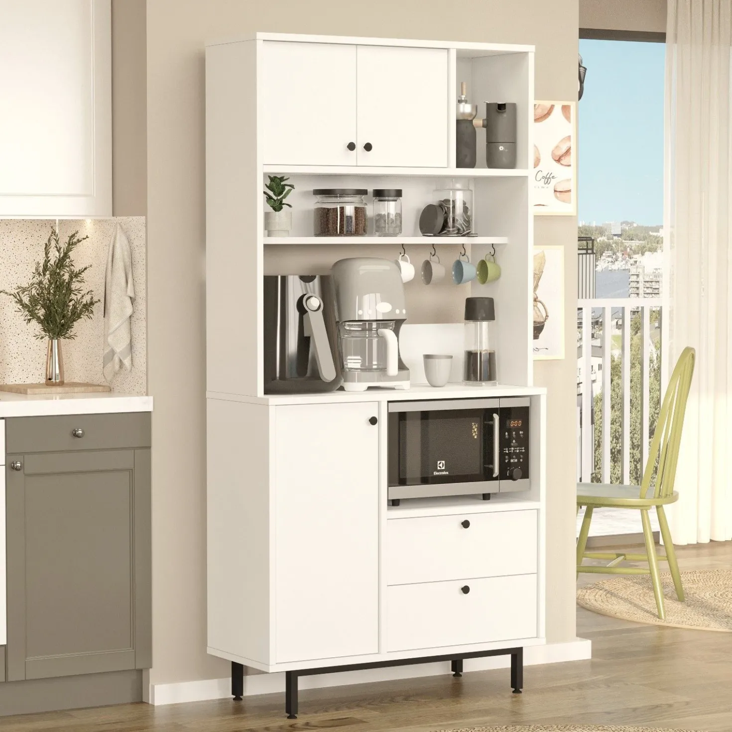 Armoire de cuisine moderne 4 portes et 2 tiroirs Axyl L88xH180cm Blanc
