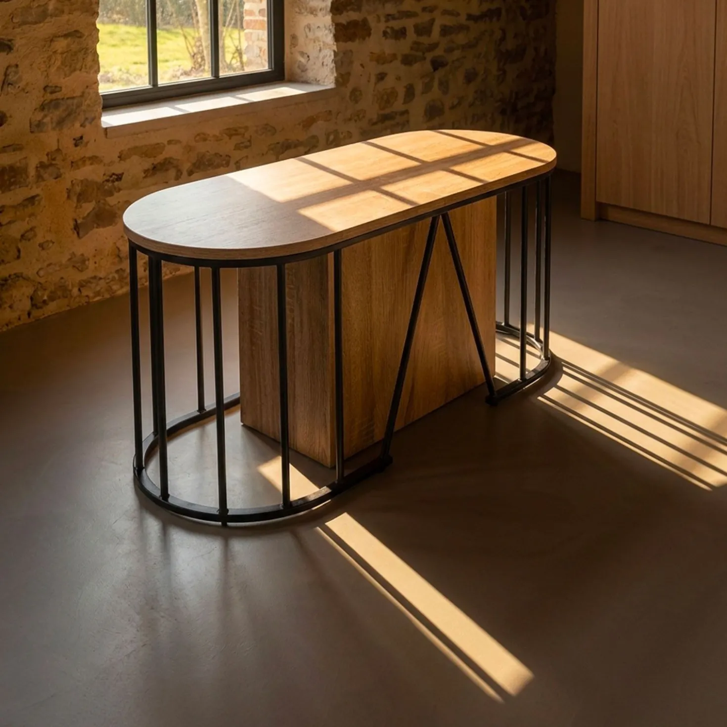 Banc extensible avec rangement rallonges intégré Tambor Bois sonoma 92-212cm