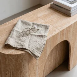 Banc extensible avec rangement rallonges intégré Tammy Effet travertin Beige 92-212cm