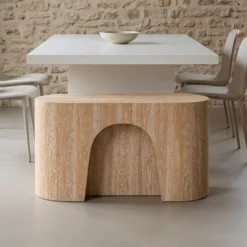Banc extensible avec rangement rallonges intégré Tammy Effet travertin Beige 92-212cm