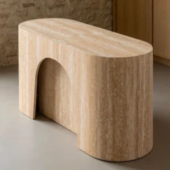 Banc extensible avec rangement rallonges intégré Tammy Effet travertin Beige 92-212cm