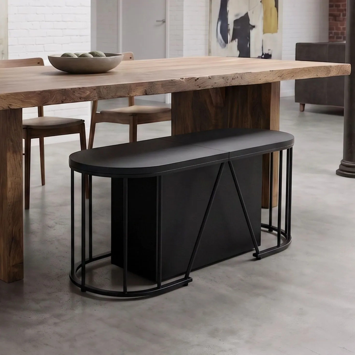 Banc extensible avec rangement rallonges intégré Tambor Noir 92-212cm