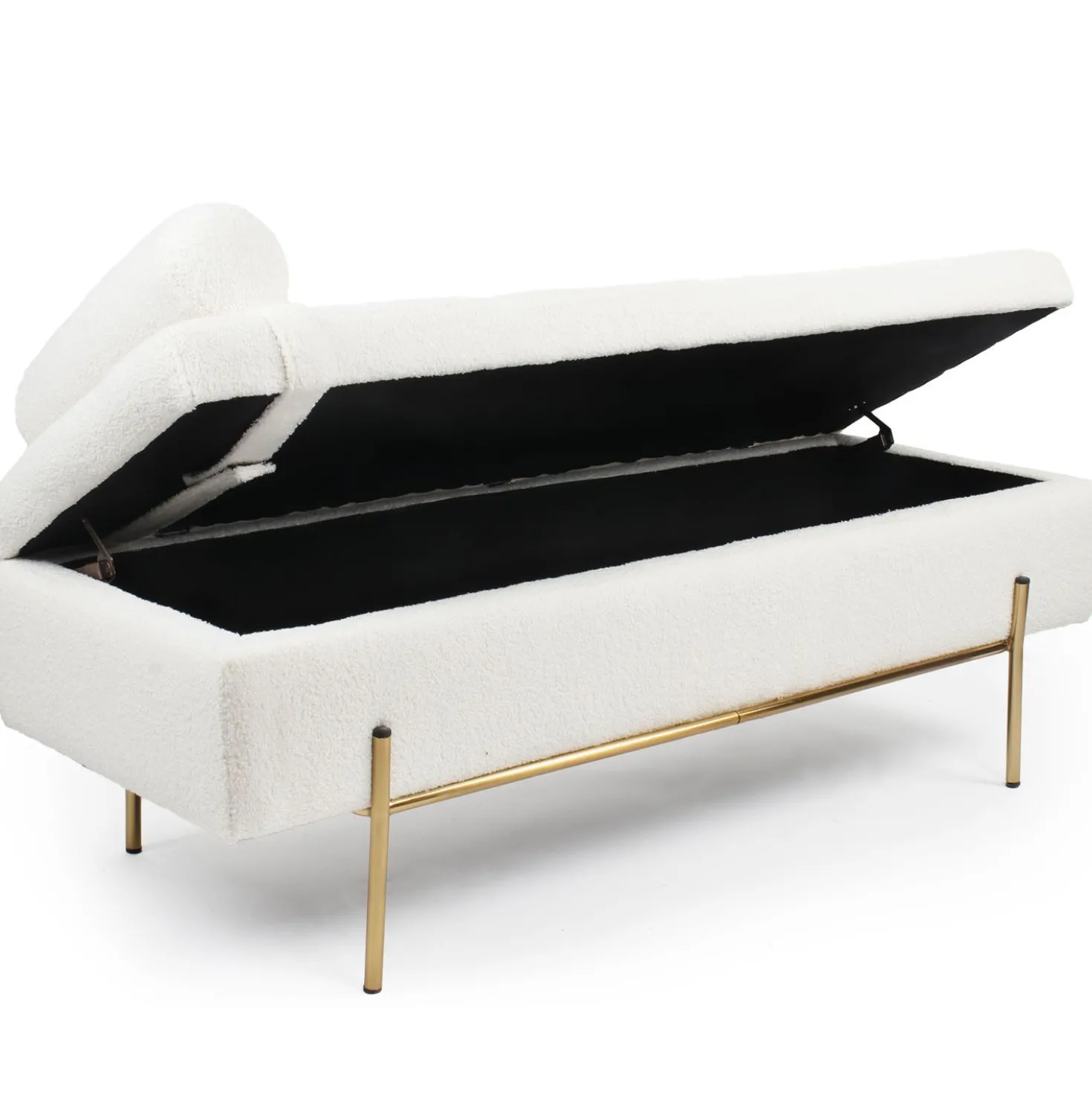 Banquette-coffre moderne Hepburn L140cm Tissu bouclette Blanc