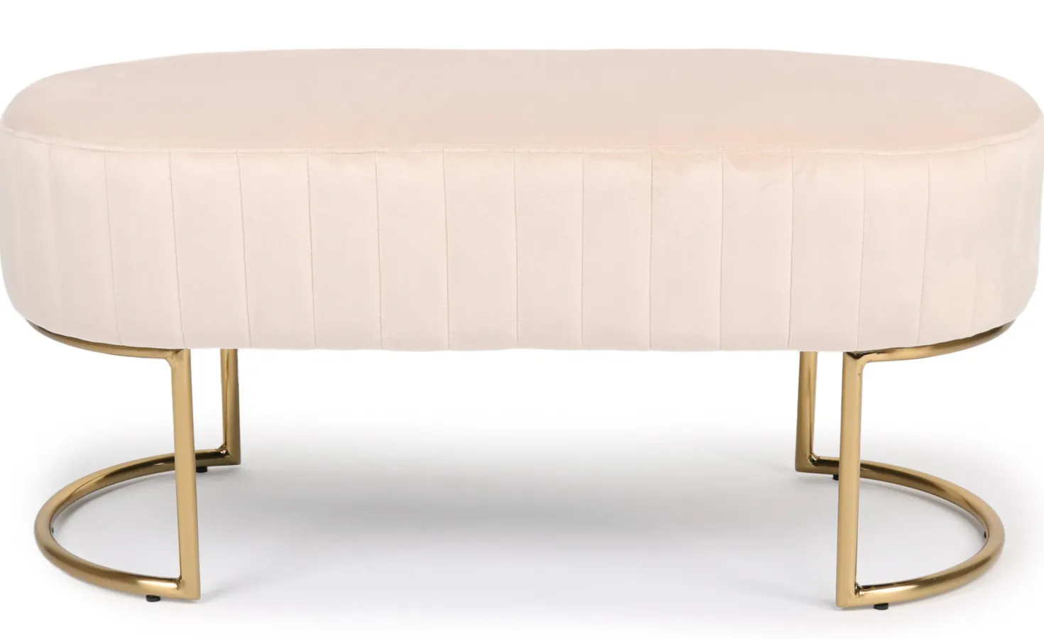 Banquette élégante matelassée Philomena pieds métal doré et Velours Beige
