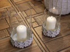 Bougeoir Dune en verre et base découpée en forme de fleur