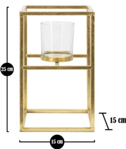 Bougeoir en métal doré carré avec verre clair