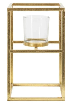 Bougeoir en métal doré carré avec verre clair