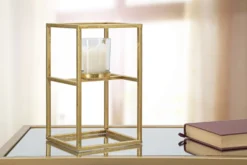 Bougeoir en métal doré carré avec verre clair
