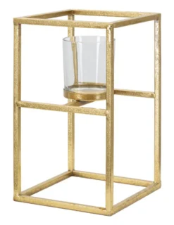 Bougeoir en métal doré carré avec verre clair