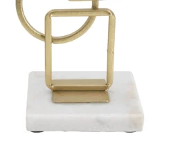 Bougeoir géométrique en métal doré et marbre blanc