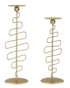 Bougeoirs en métal doré Alid 2 pcs lignes sinueuses