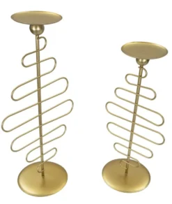 Bougeoirs en métal doré Alid 2 pcs lignes sinueuses