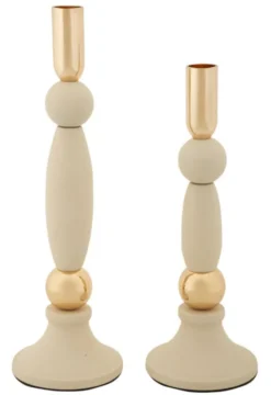 Bougeoir Strek en Crème et Détails dorés Ensemble de 2 pcs