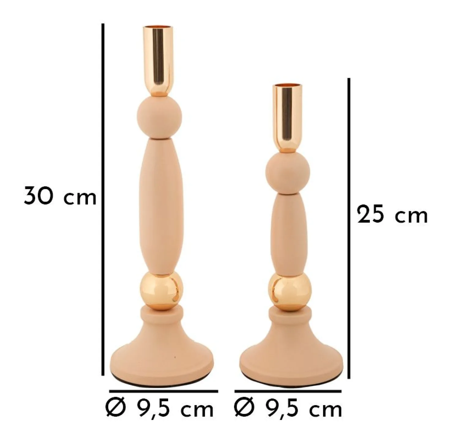 Bougeoir Strek rose set de 2 pièces finition dorée