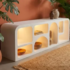 Buffet bas L160cm design arches avec LED intégrées Navalor Blanc