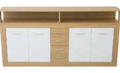 Buffet contemporain L190cm 4 portes er 4 tiroirs Lunata Bois sonoma et Blanc
