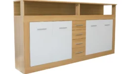Buffet contemporain L190cm 4 portes er 4 tiroirs Lunata Bois sonoma et Blanc