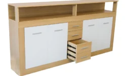 Buffet contemporain L190cm 4 portes er 4 tiroirs Lunata Bois sonoma et Blanc