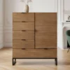 Buffet haut 5 tiroirs et 1 porte battante Panara L90cm Bois d'acacia patiné