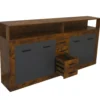 Buffet style industriel L190cm 4 portes er 4 tiroirs Lunata Bois foncé et Gris