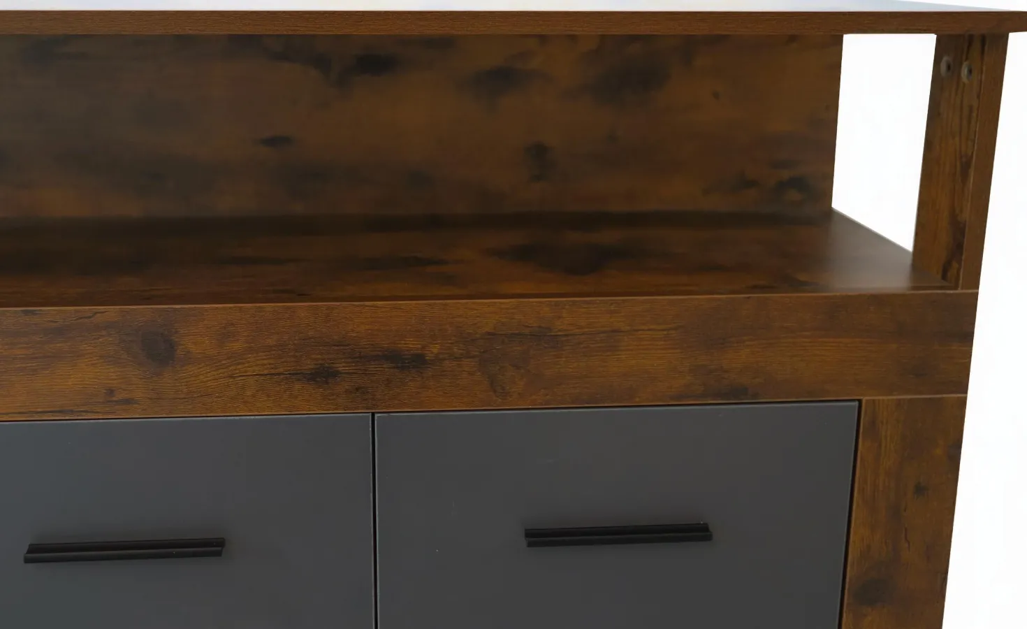 Buffet style industriel L190cm 4 portes er 4 tiroirs Lunata Bois foncé et Gris