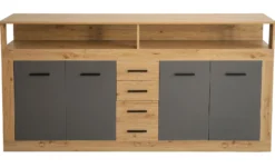 Buffet style industriel L190cm 4 portes er 4 tiroirs Lunata Chêne et Gris