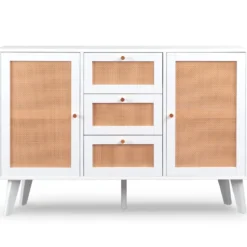 Buffet 3 tiroirs et 2 portes avec cannage Dalgora L120cm Blanc