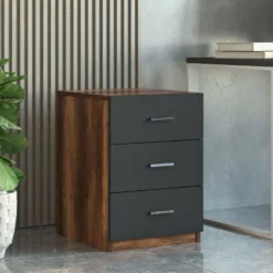 Bureau, armoire, commode et table basse Busymo Chêne foncé et Noir