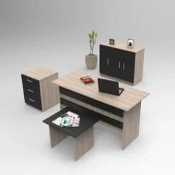 Bureau, armoire, commode et table basse Busymo Chêne clair et Noir
