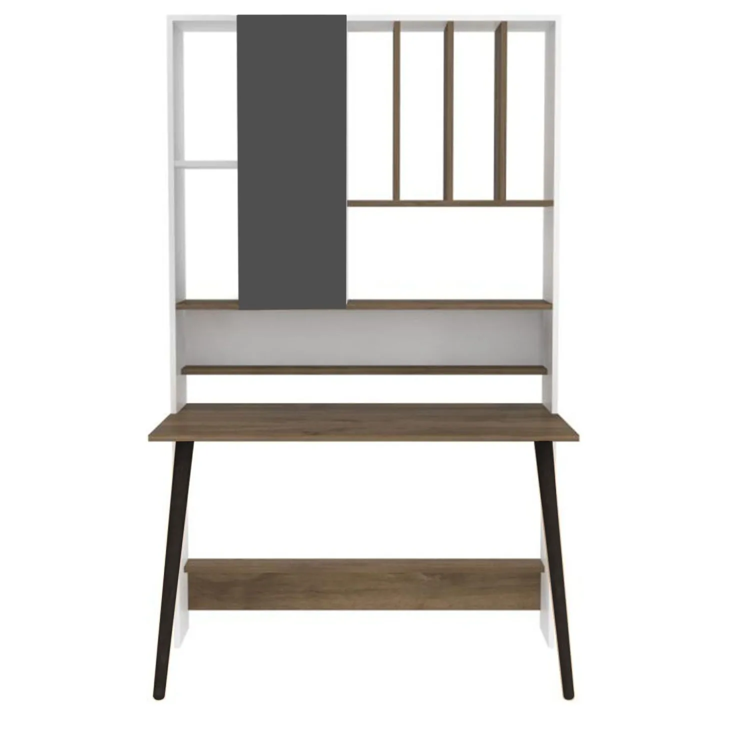 Bureau avec étagère Fekadu L120cm Bois foncé, Blanc et Anthracite