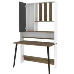 Bureau avec étagère Fekadu L120cm Bois foncé, Blanc et Anthracite