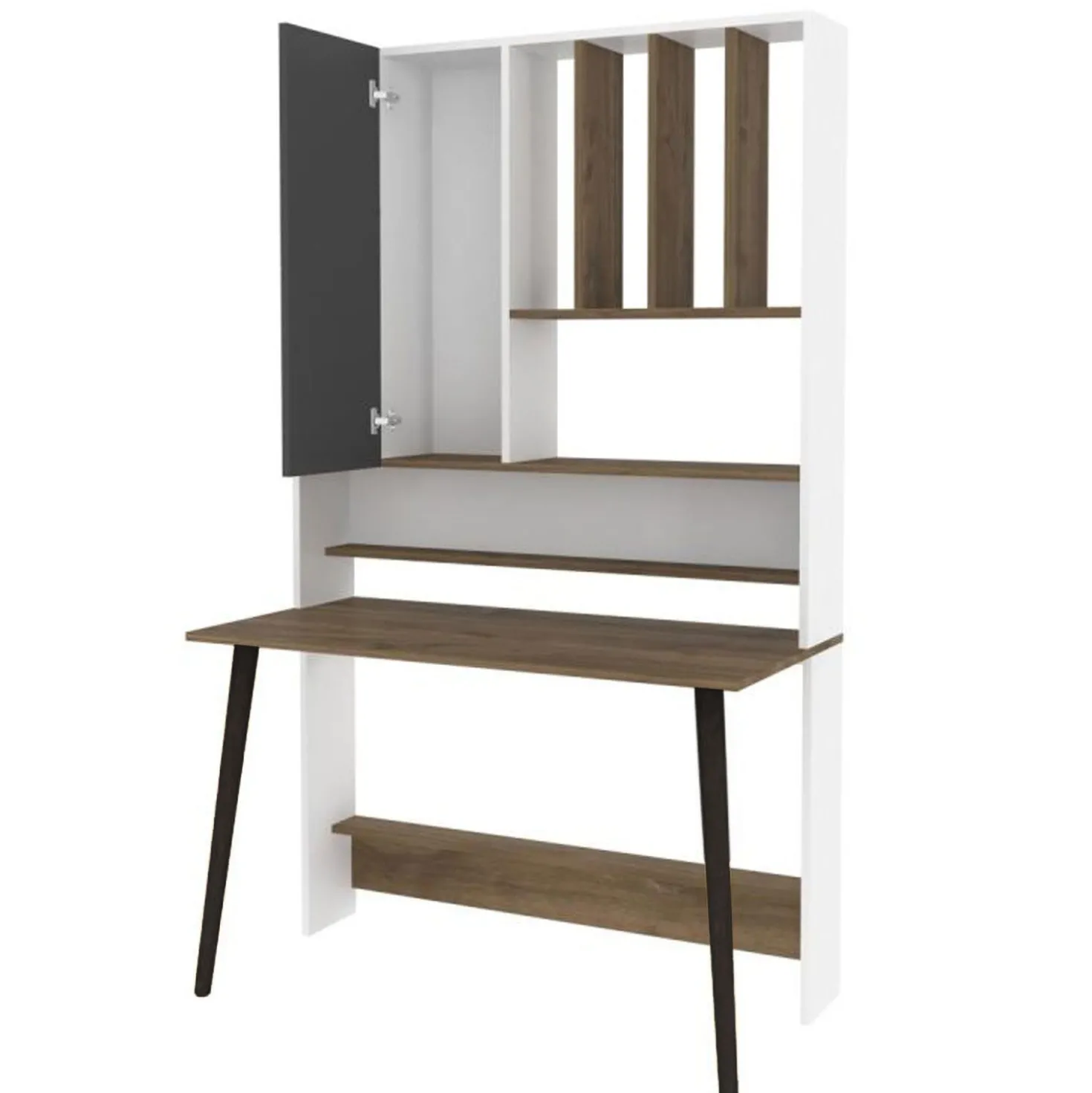 Bureau avec étagère Fekadu L120cm Bois foncé, Blanc et Anthracite