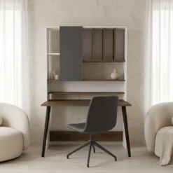 Bureau avec étagère Fekadu L120cm Bois foncé, Blanc et Anthracite
