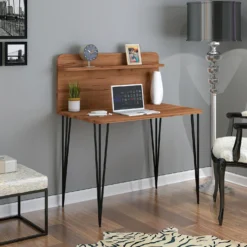 Bureau avec étagère pieds métal Pingmao Bois Noisette