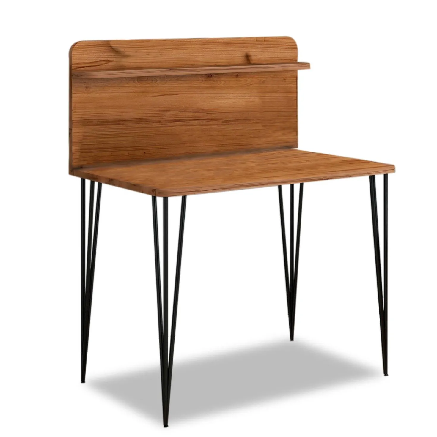 Bureau avec étagère pieds métal Pingmao Bois Noisette