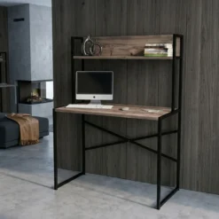 Bureau avec étagère style industriel Buzelin L100xP50cm Chêne