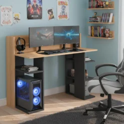 Bureau design à étagères Vrecto L124cm Bois et Gris