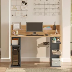 Bureau design à étagères Vrecto L124cm Bois et Gris