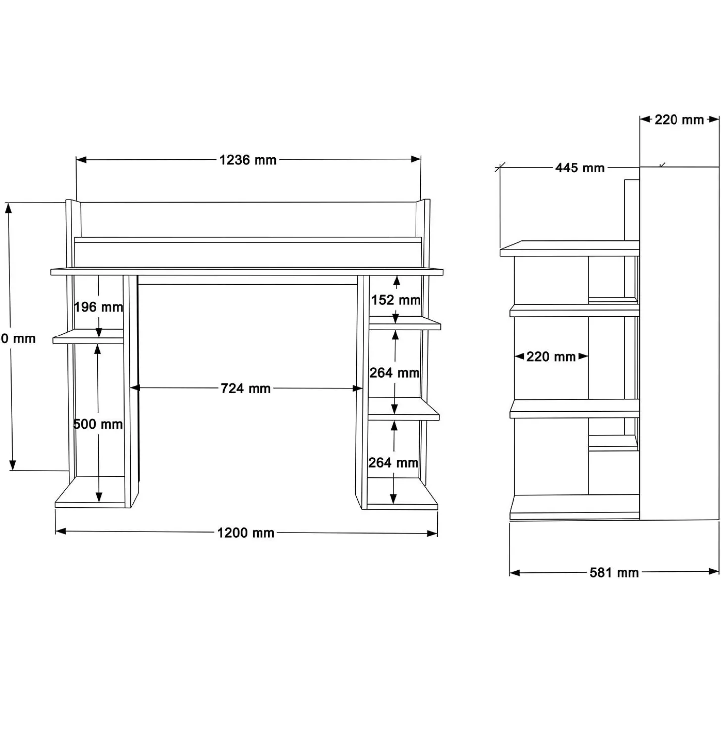 Bureau design à étagères Vrecto L124cm Bois et Gris