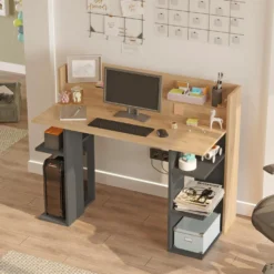 Bureau design à étagères Vrecto L124cm Bois et Gris