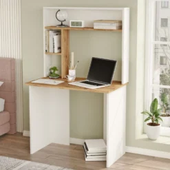 Bureau 3 étagères Nizart L90cm Bois et Blanc