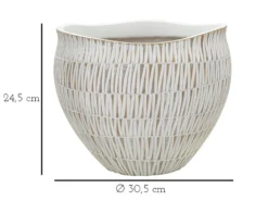 Cache-pot en polyrésine sculptures géométriques Blanches et Dorées