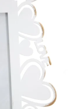Cadre photo en métal blanc avec motifs cœur en verre doré