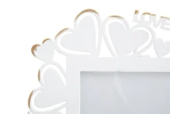 Cadre photo en métal blanc avec motifs cœur en verre doré