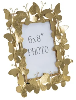 Cadre photo métal doré décor papillons en fer et verre
